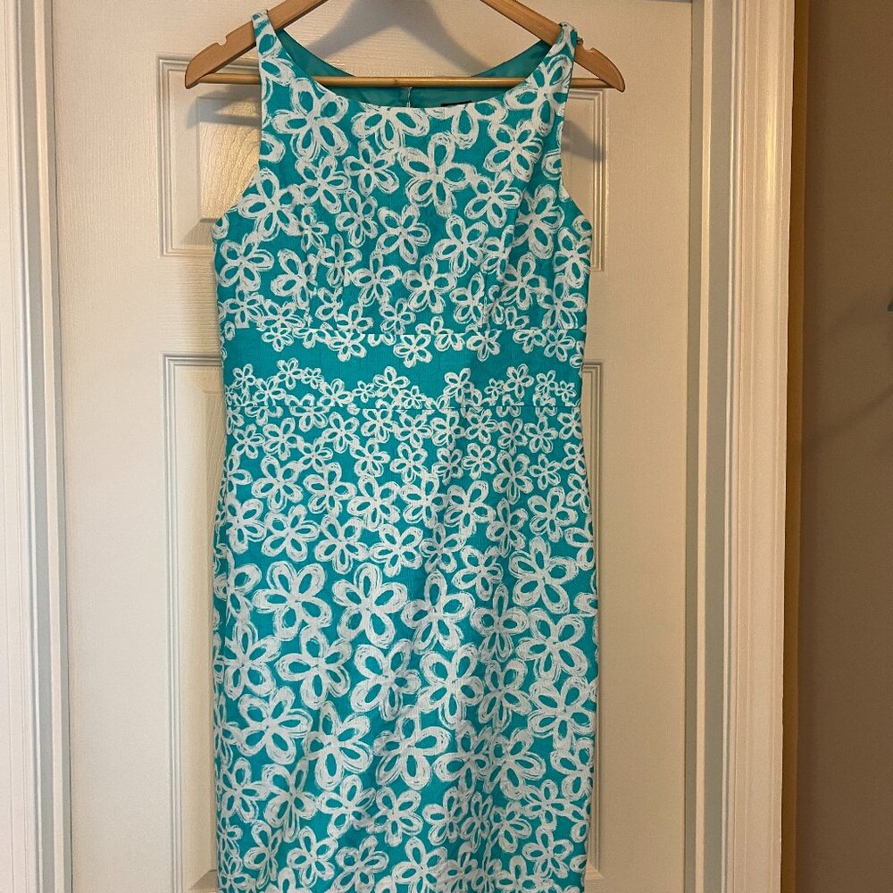 Teal and White Floral Sleeveless dress, Size 6